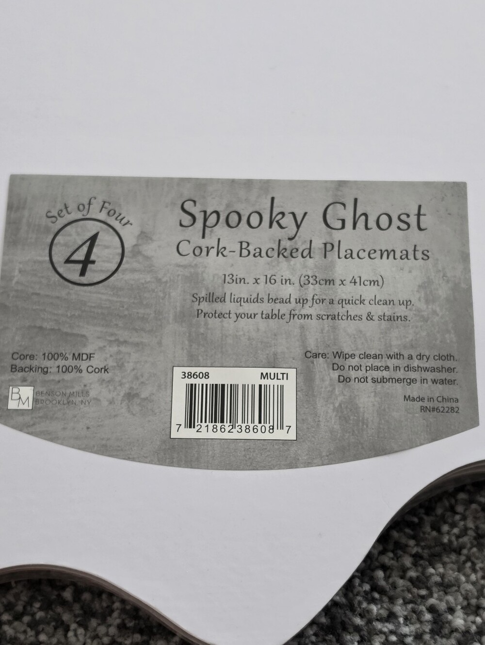 NWT! Spooky Ghost Cork-Backed Placemats - Set Of 4 - Picture 2 of 2